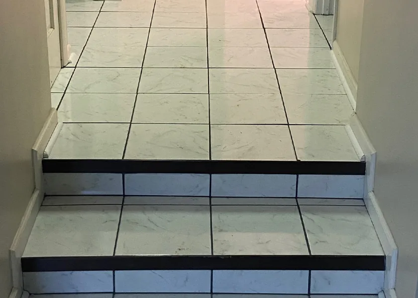 Polished stone tile steps